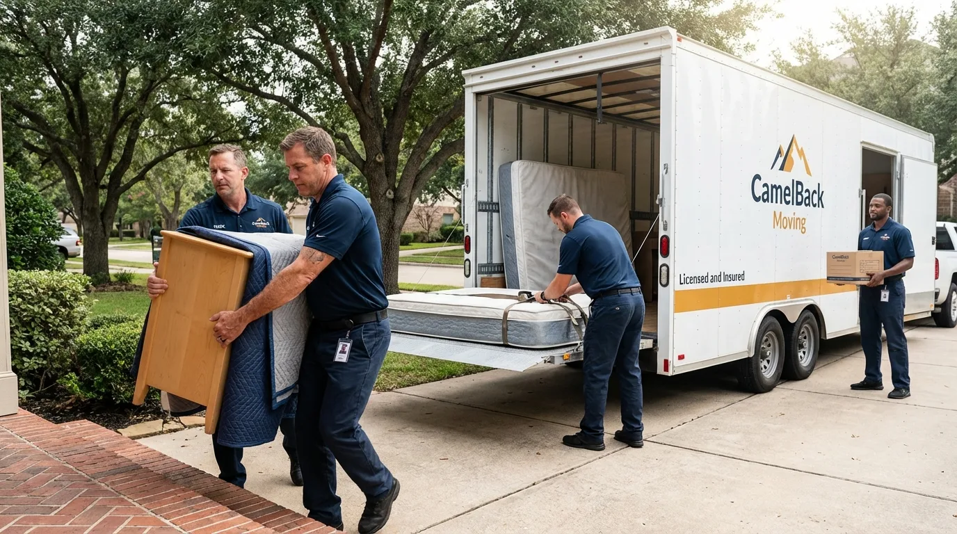 Crew loading residential truck for cross-state move from Grosse Ile, MI