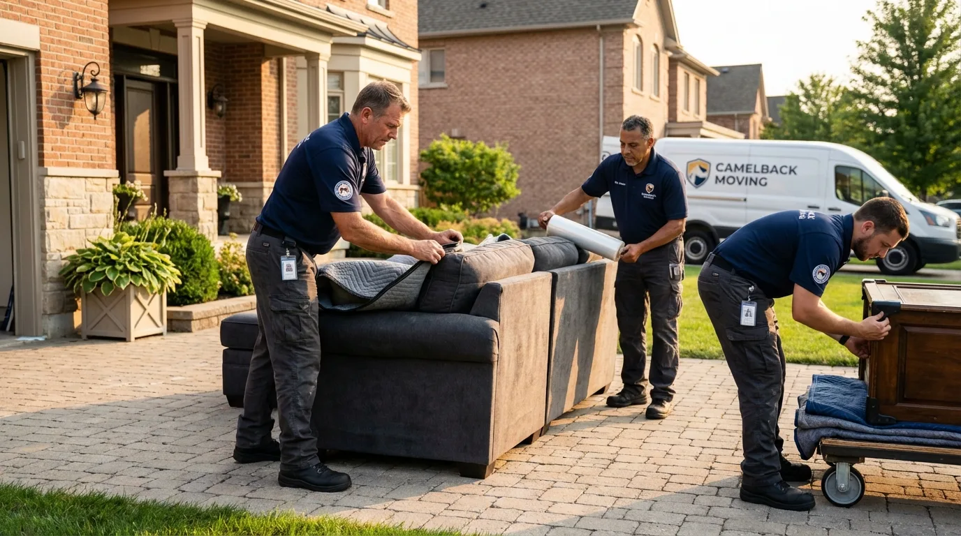 Large estate moving crew wrapping furniture in Grosse Ile, MI